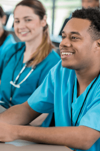 Technician and nurse engaging in a professional development discussion